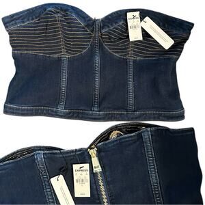 NWT Express Denim Corset Tank Top Zip Back Fitted Strapless Women's Size Large